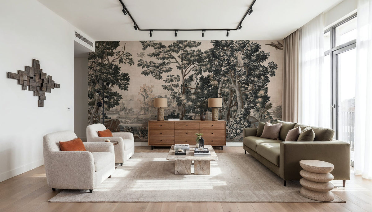 Enchanted Grove Tapestry, Teal Mural Wallpaper - room preview 05