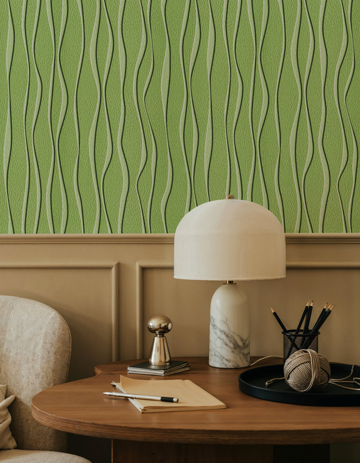 Swaying Lines, Dill Green Mural Wallpaper - room preview 05