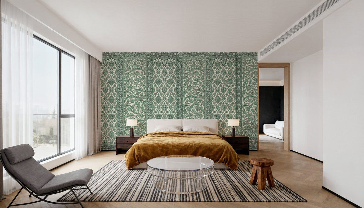 Riad Ornaments, Forest Green Mural Wallpaper - room preview 05