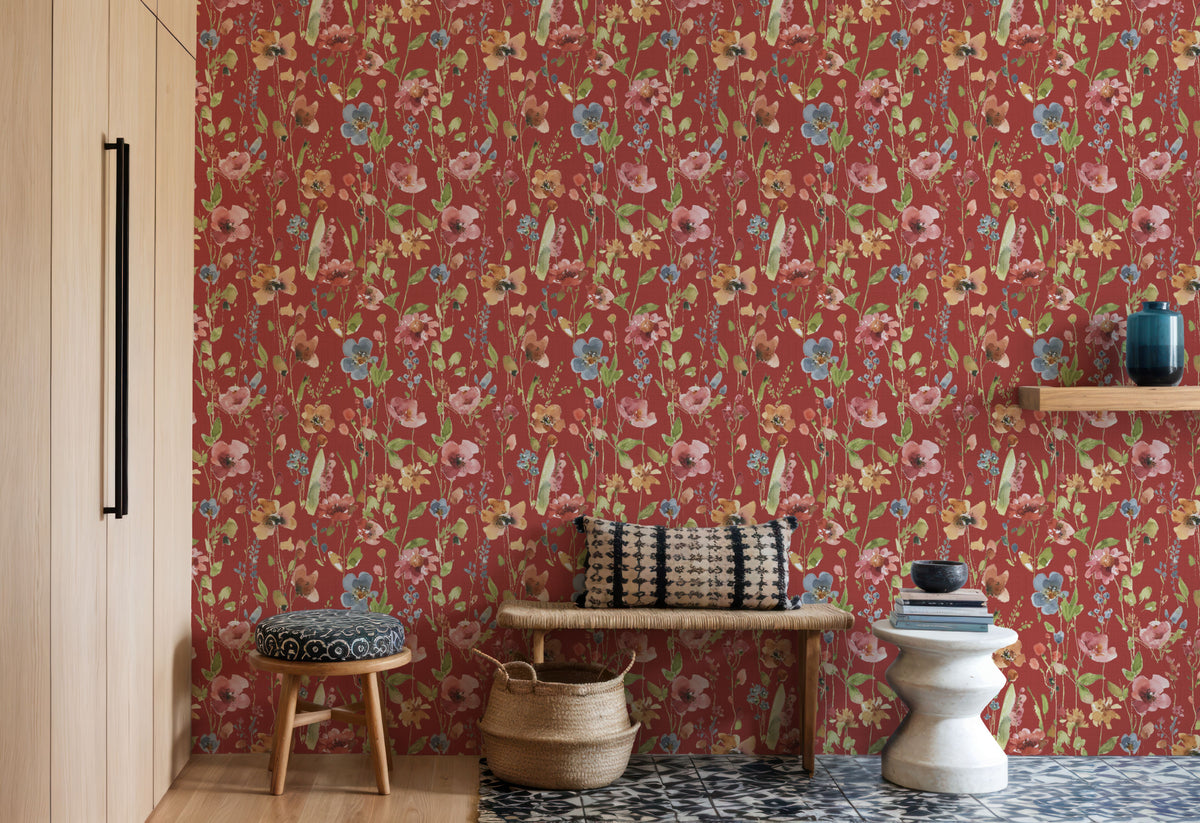 Time to Share Flowers Red Mural Wallpaper - room preview 05