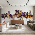 Fort Lauderdale Florida Skyline Purple & Gold Mural Wallpaper - room preview 05