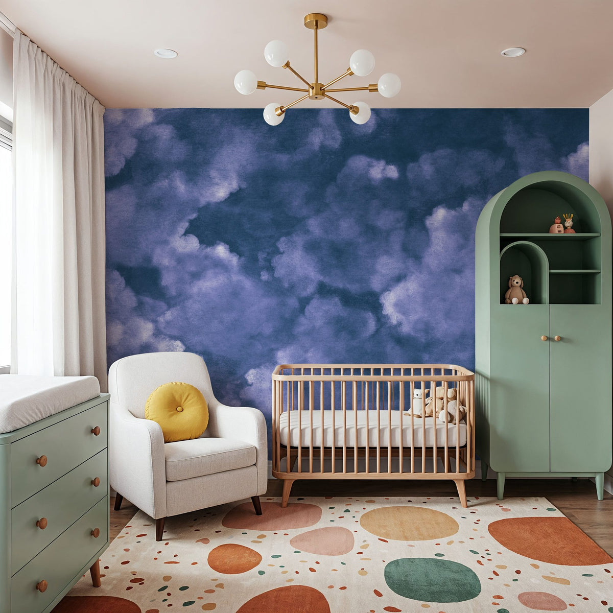 Painted Dreamy Clouds, Purple Mural Wallpaper - room preview 05