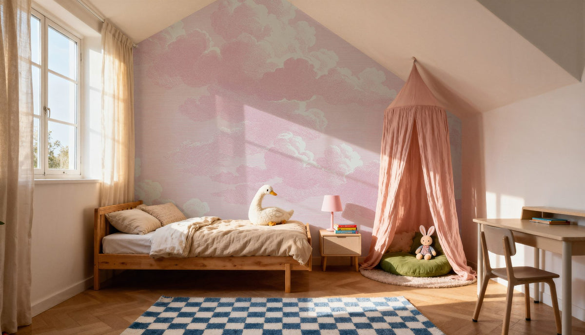 Intaglio Clouds, Blush Pink Mural Wallpaper - room preview 05