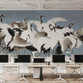 Japanese Flock of Cranes, Misty Sky Mural Wallpaper - room preview 05