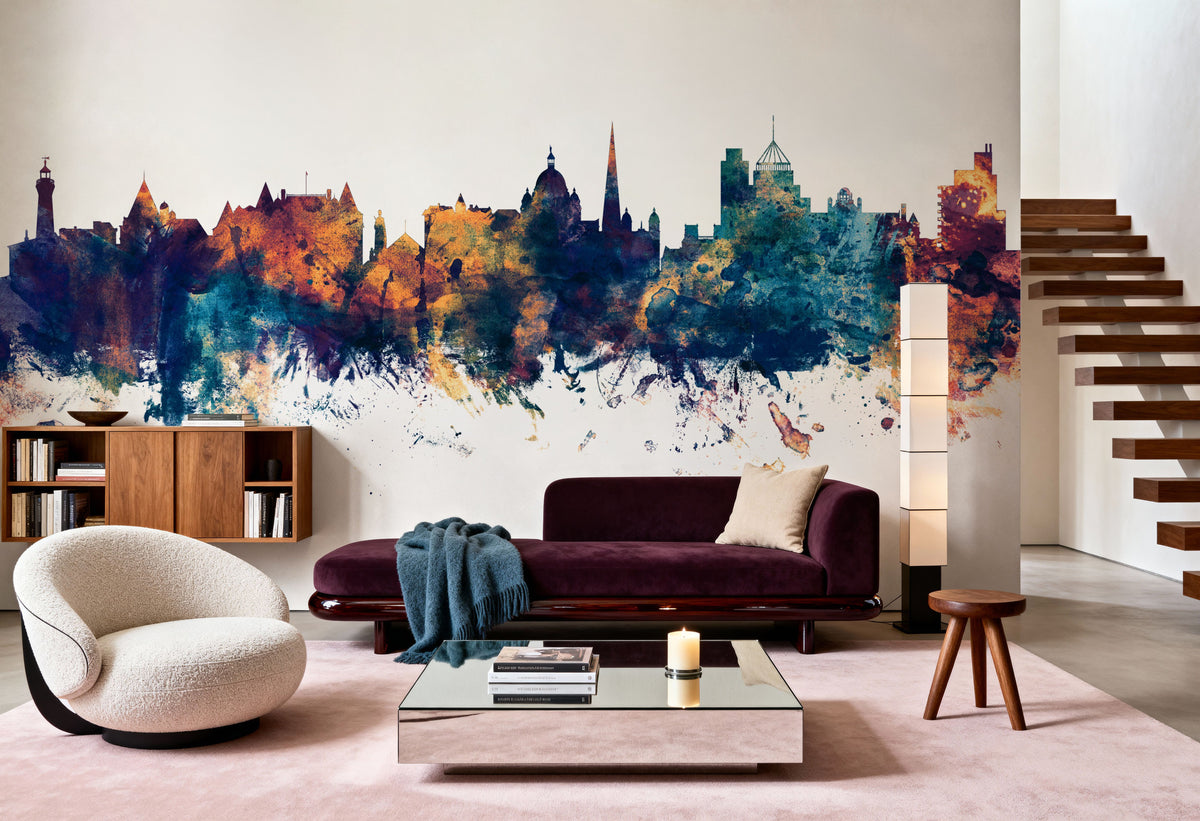Victoria Canada Skyline Blue & Bronze Mural Wallpaper - room preview 05