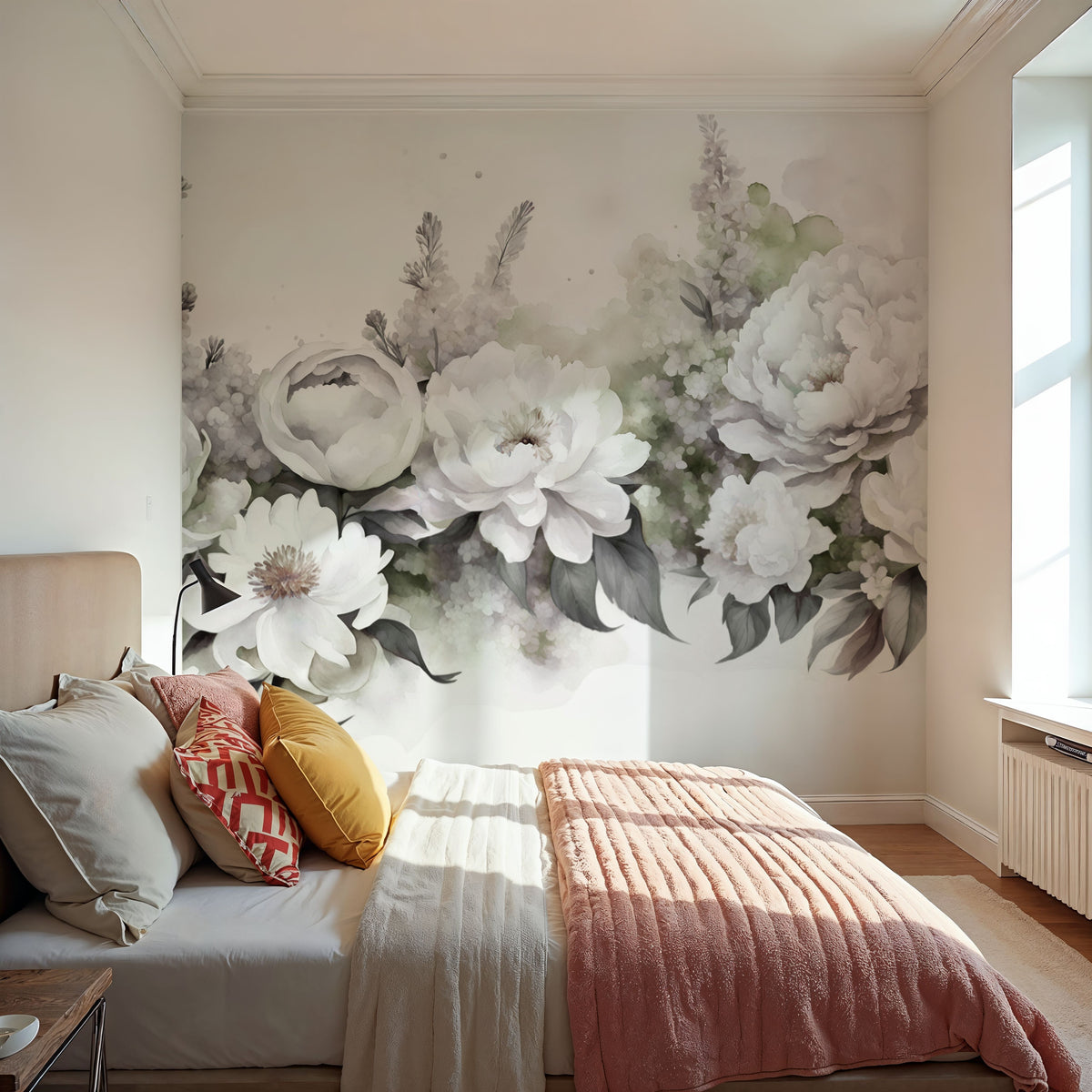 Peony Melody Green and Purple Mural Wallpaper - room preview 05