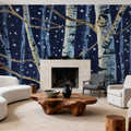 Snowy Birch Grove At Night Mural Wallpaper - room preview 05