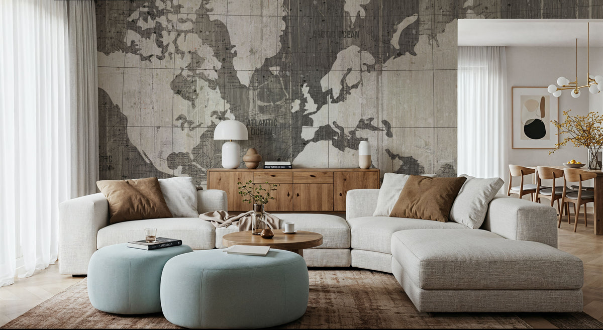 Old World Map Neutral Mural Wallpaper - room preview 05