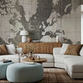 Old World Map Neutral Mural Wallpaper - room preview 05