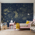 Rabbits Blue Mural Wallpaper - room preview 05
