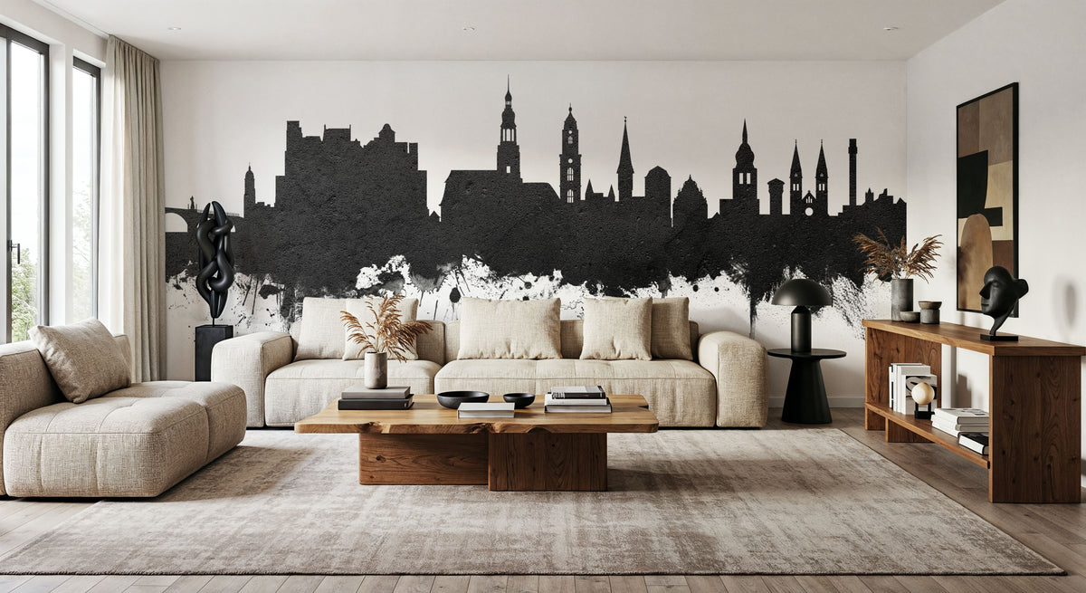 Heidelberg Germany Skyline Black & White Mural Wallpaper - room preview 05