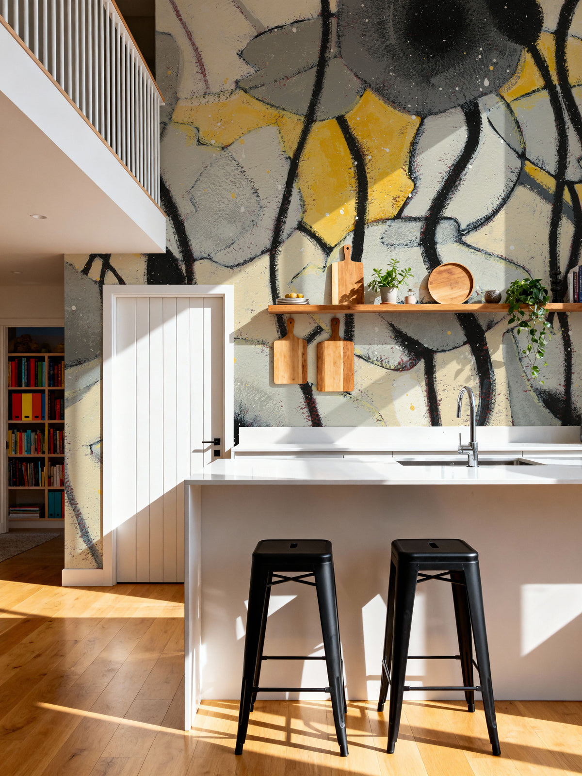 Snow Day Gray Flower Mural Wallpaper - room preview 05