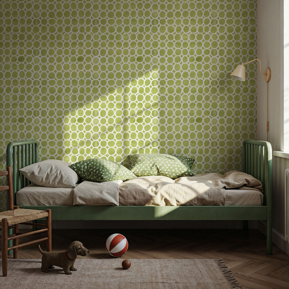 Mixed Green Circles Inverse Mural Wallpaper - room preview 05