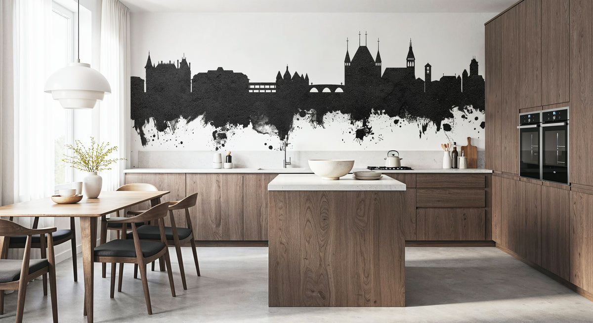 Thun Switzerland Skyline Black & White Mural Wallpaper - room preview 05