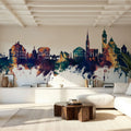 Hallstatt Austria Skyline Blue & Bronze Mural Wallpaper - room preview 05