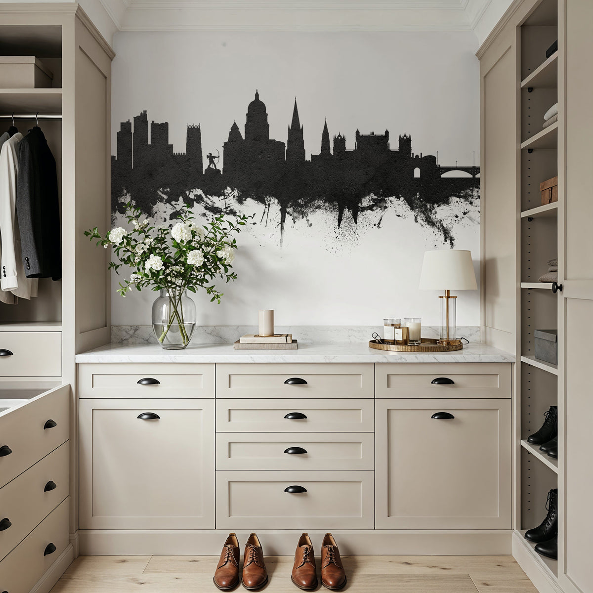 Nottingham England Skyline Black & White Mural Wallpaper - room preview 05