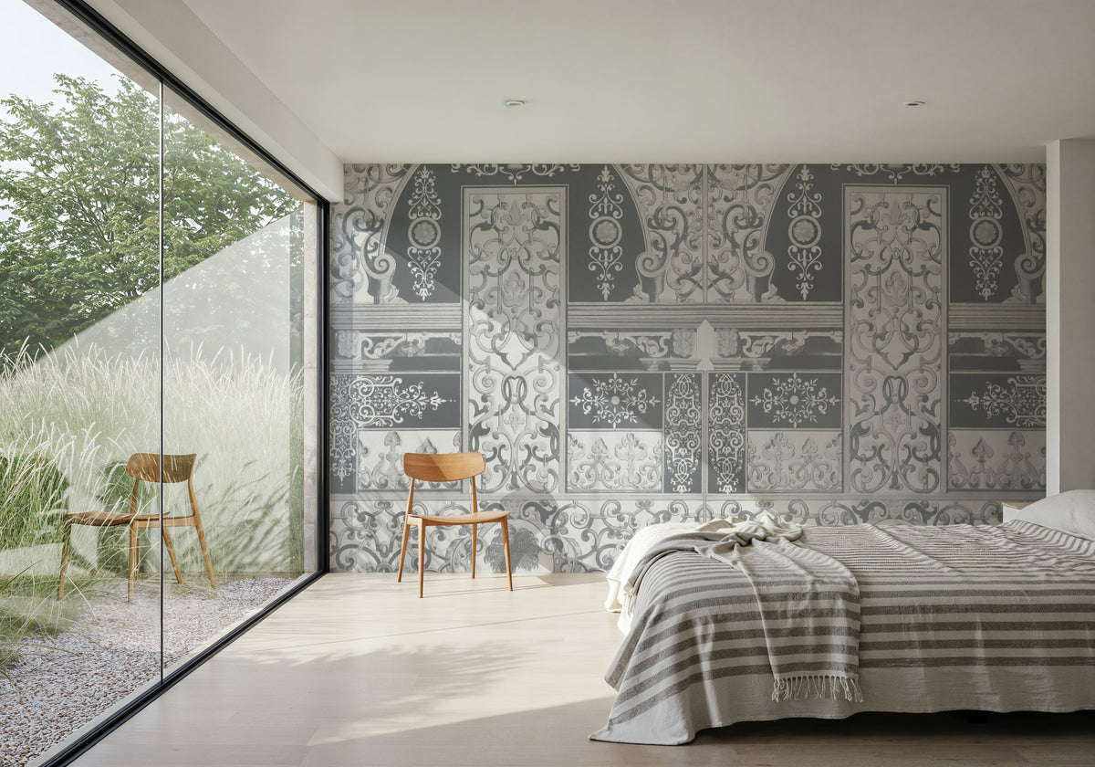 German Renaissance, Gray Mural Wallpaper - room preview 05