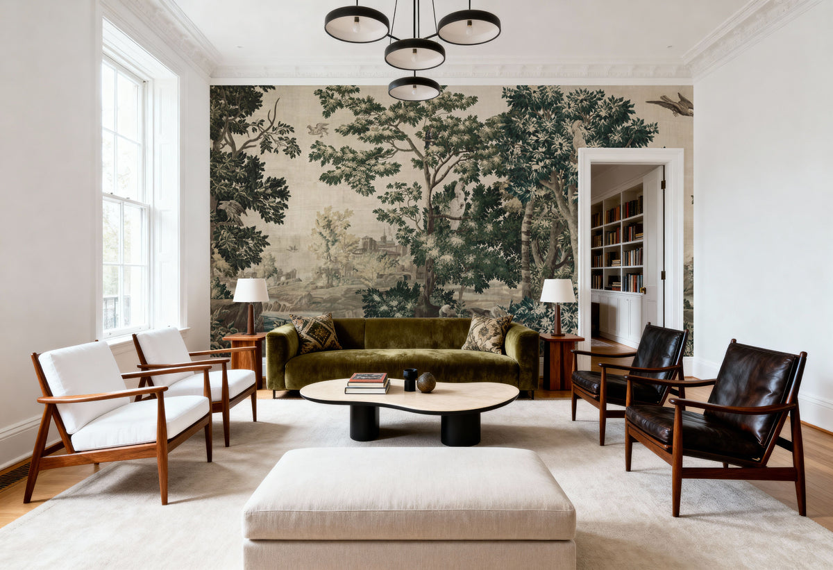 Enchanted Grove Tapestry, Greens Mural Wallpaper - room preview 05
