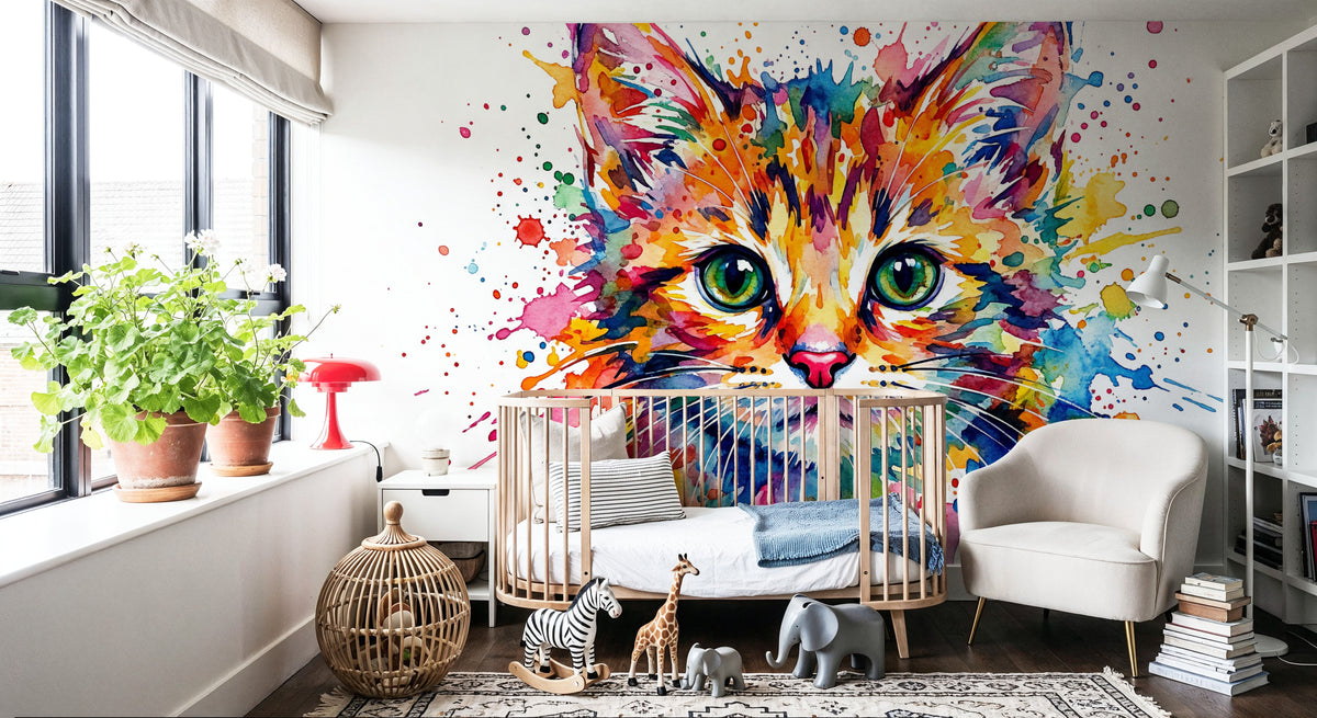 Kitten - Watercolor Spirit Animals Series Mural Wallpaper - room preview 05