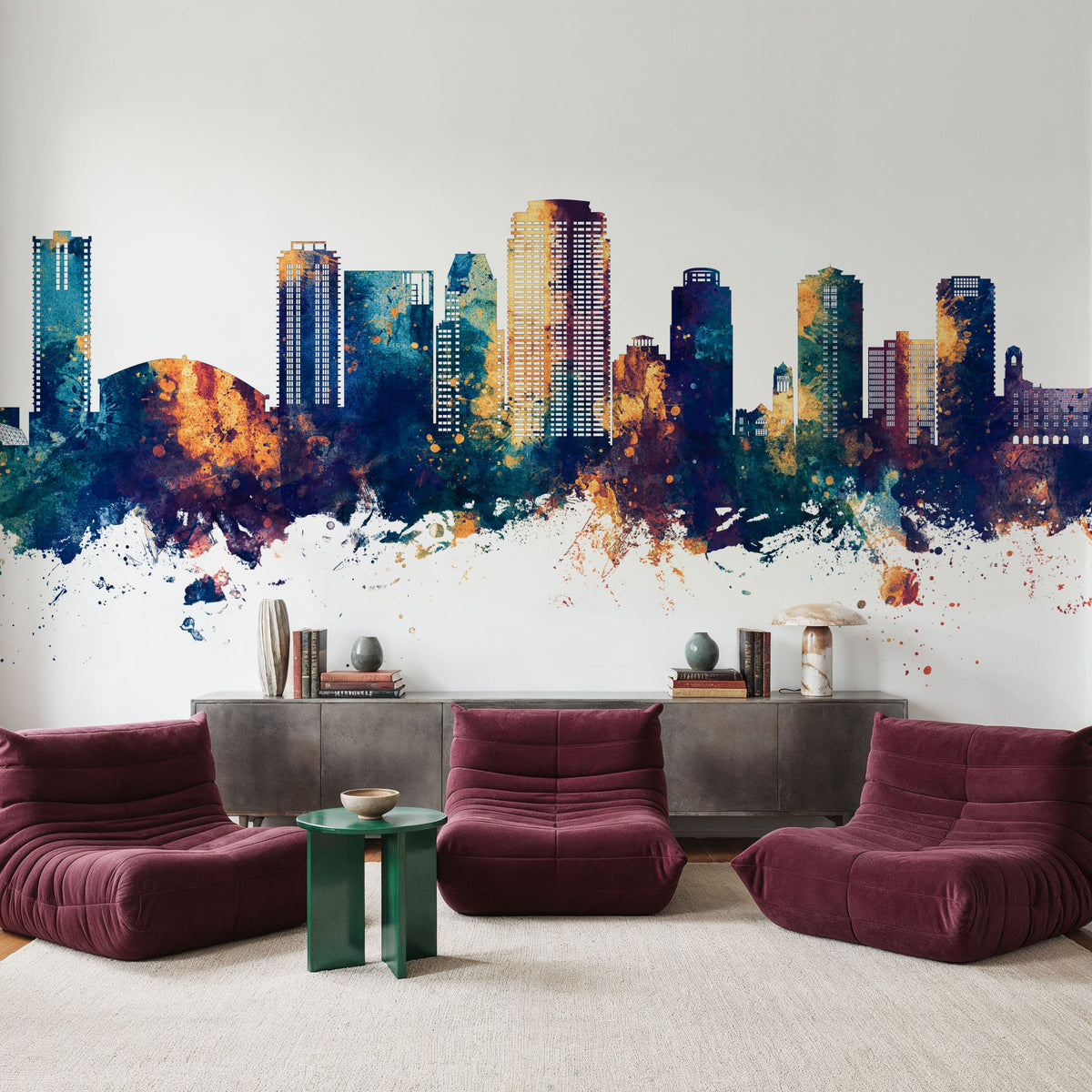 St Petersburg Florida Skyline Blue & Bronze Mural Wallpaper - room preview 05