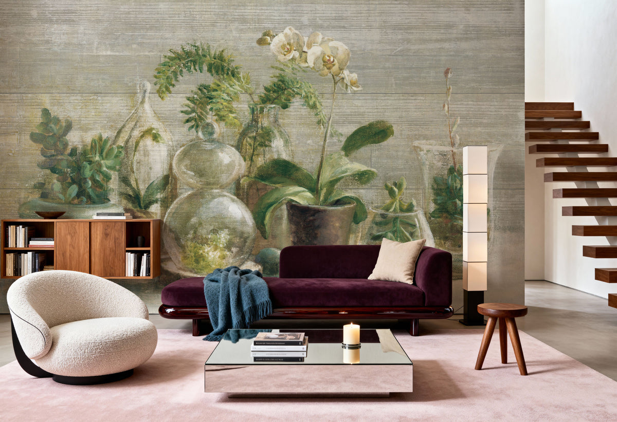Greenhouse Orchids on Wood V2 Mural Wallpaper - room preview 05