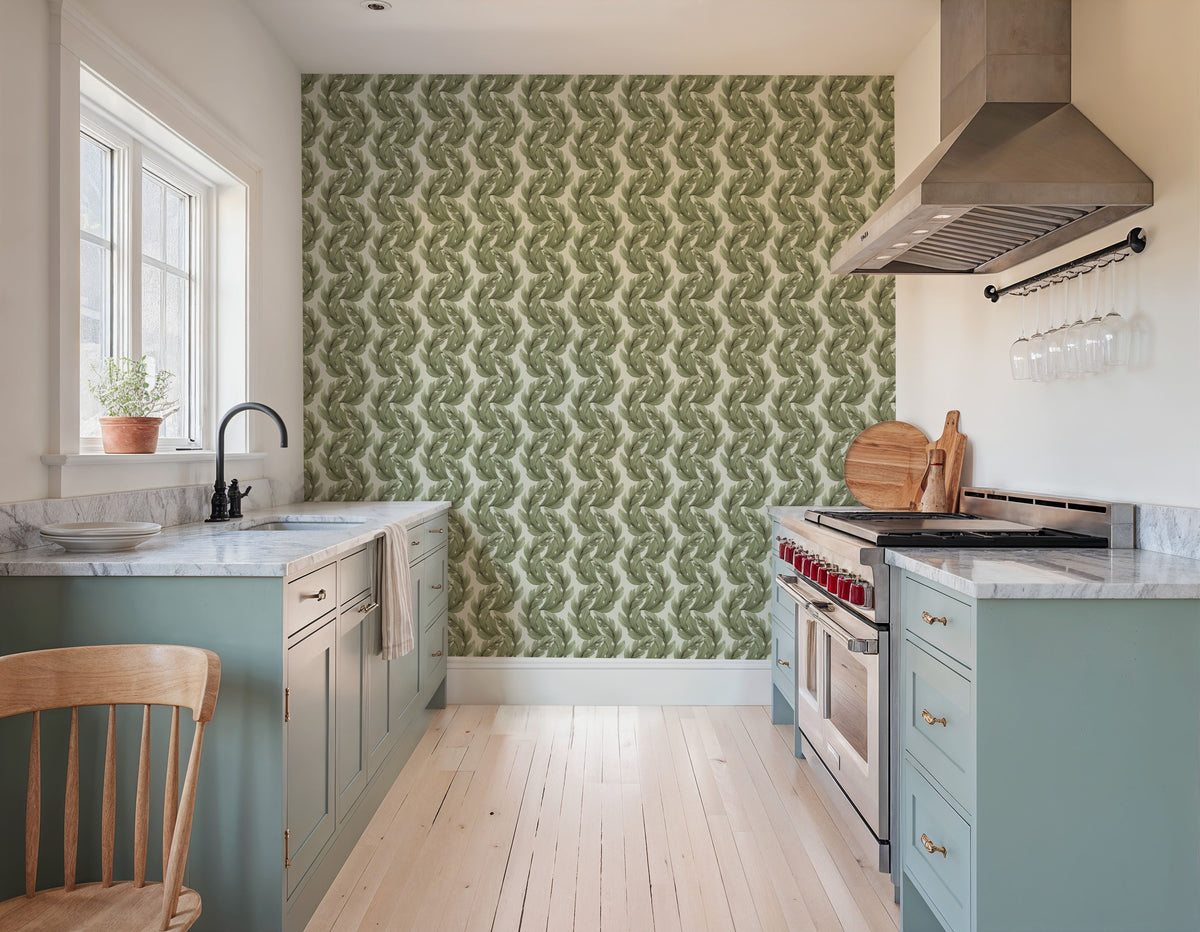 Verdant Plume, Olive Mural Wallpaper - room preview 05