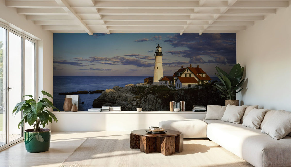 Cliffside Lighthouse Retreat Mural Wallpaper - room preview 05