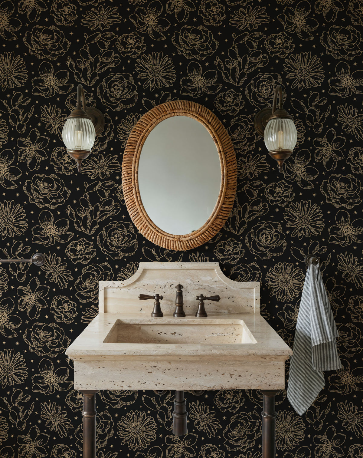 Sky Flowers Black Mural Wallpaper - room preview 05