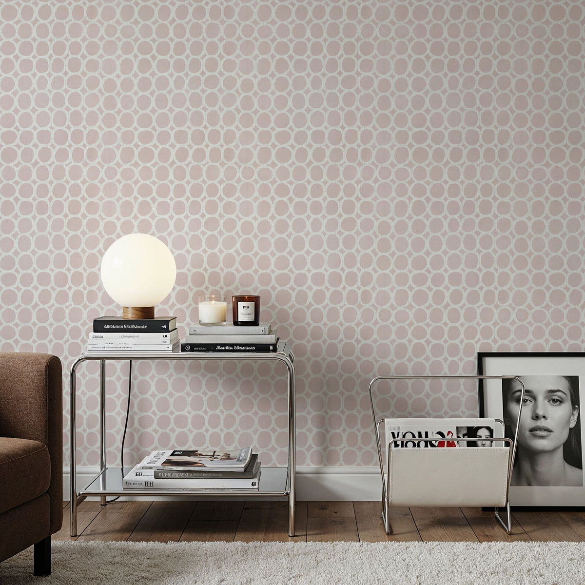 Mixed Pink Circles Inverse Mural Wallpaper - room preview 05