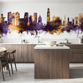 Utrecht the Netherlands Skyline Purple & Gold Mural Wallpaper - room preview 05