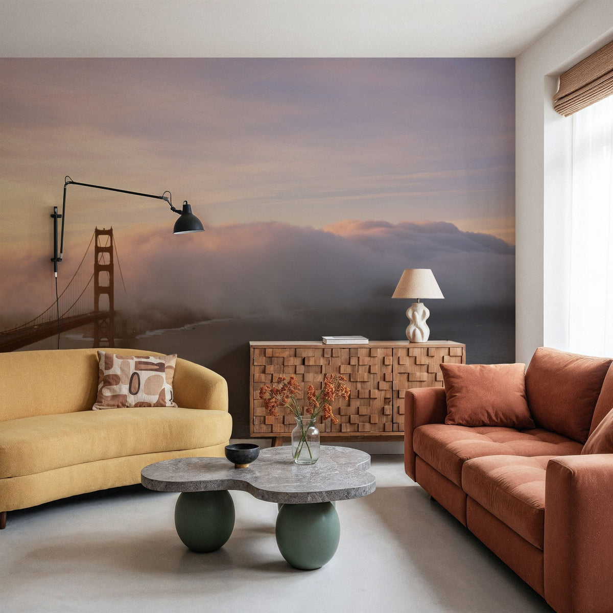 Misty Bridge Sunrise Mural Wallpaper - room preview 05
