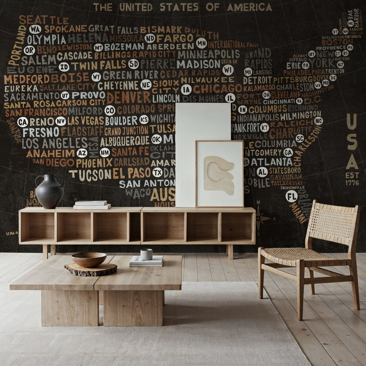 US City Map Black Mural Wallpaper - Dark Tone - room preview 05