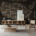 US City Map Black Mural Wallpaper - Dark Tone - room preview 05