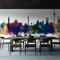 Stuttgart Germany Skyline Blue & Bronze Mural Wallpaper - room preview 05