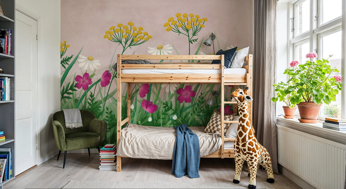 Geranium Meadow, Pink Mural Wallpaper - room preview 05