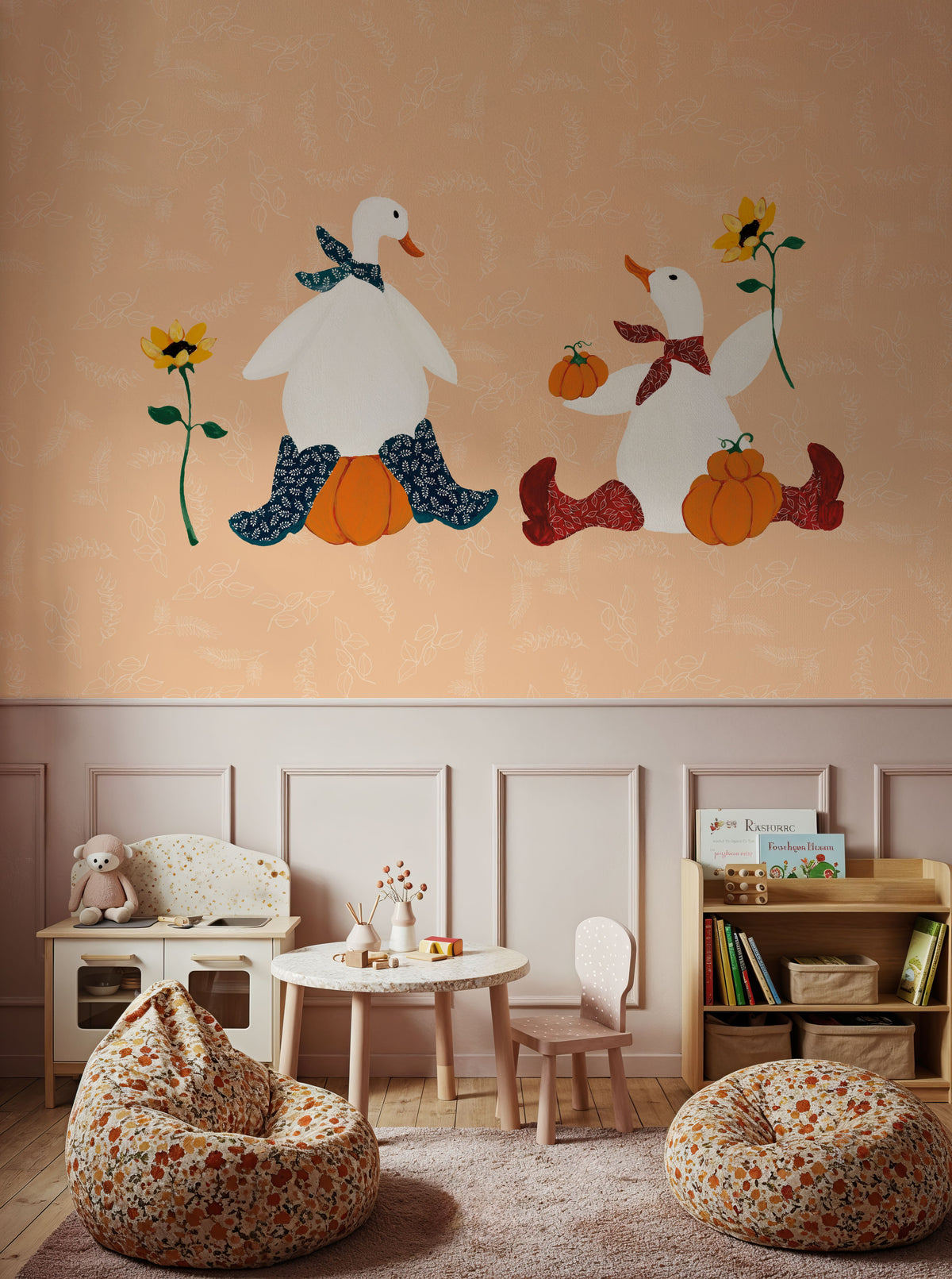 Ducks in the Pumpkin Patch III Mural Wallpaper - room preview 05