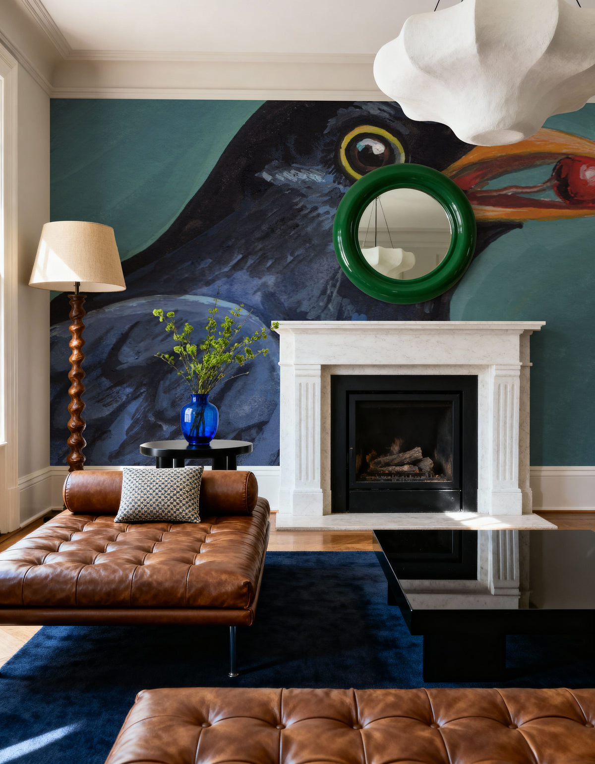 Black Bird with a Berry Mural Wallpaper - room preview 05