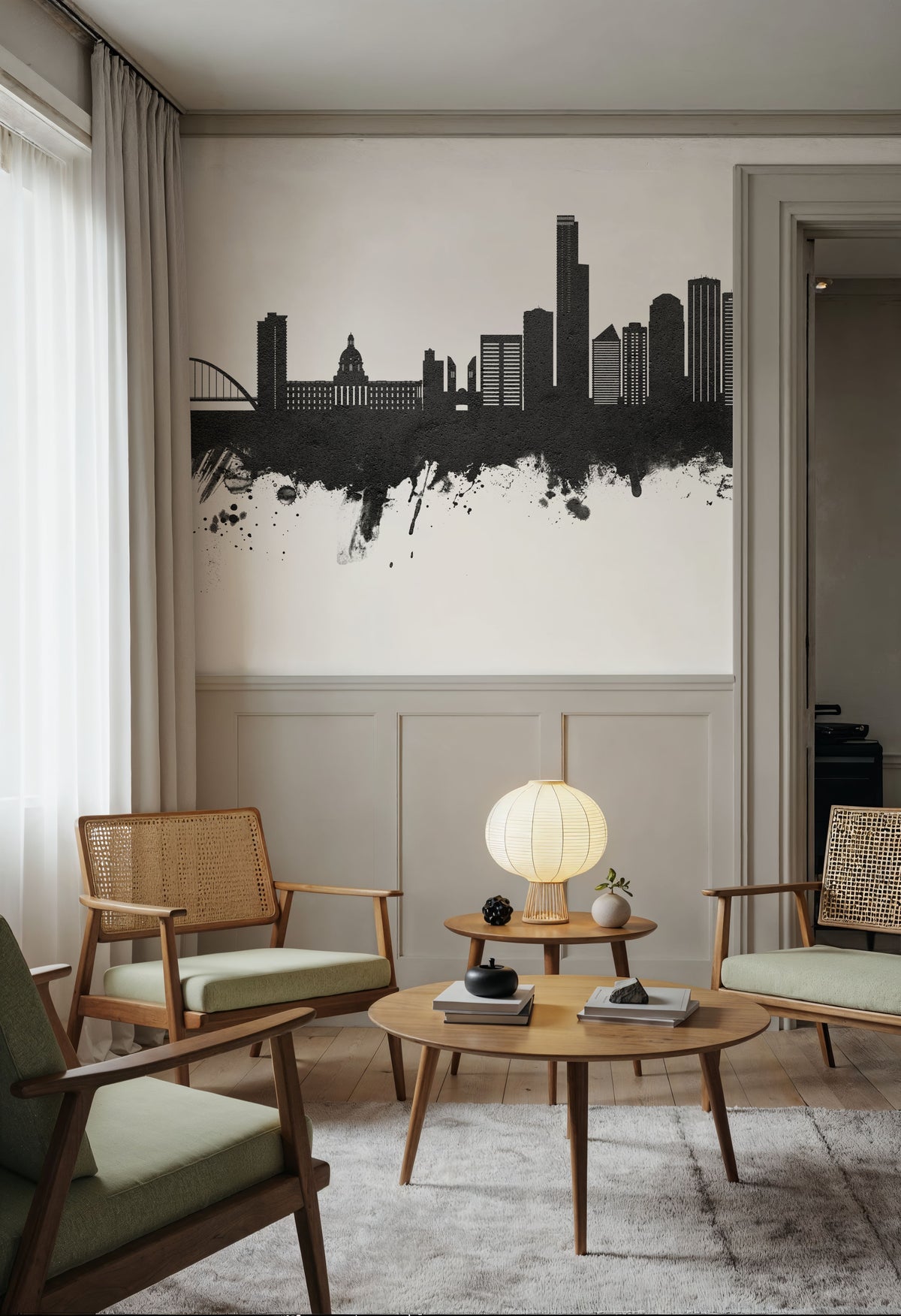 Edmonton Canada Skyline Black & White Mural Wallpaper - room preview 05
