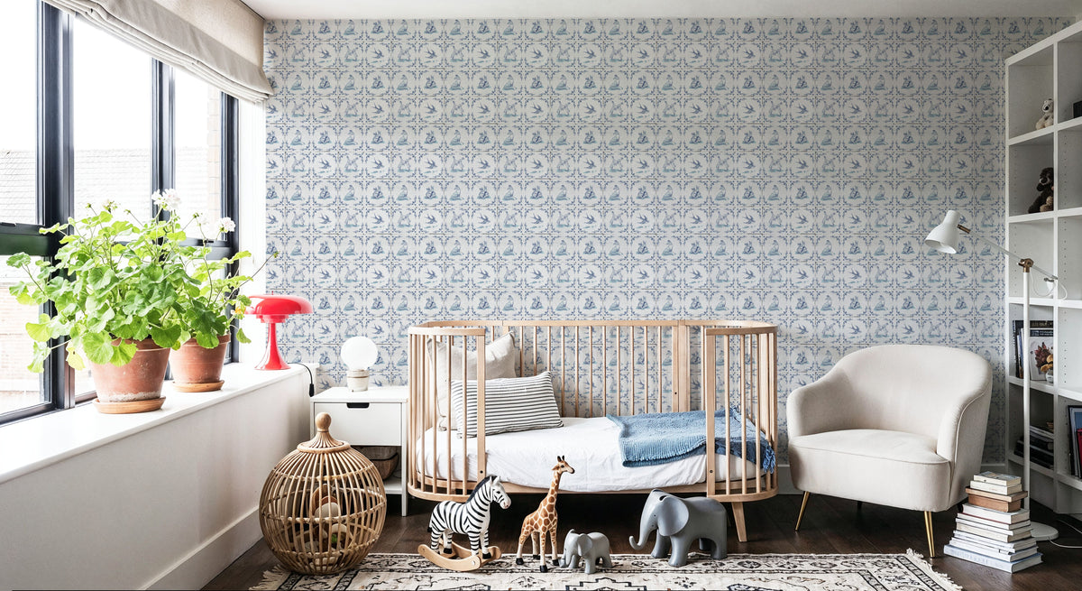 Forest Animals Telft, Tiles, Blue Mural Wallpaper - room preview 05