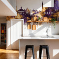 Tewkesbury England Skyline Purple & Gold Mural Wallpaper - room preview 05