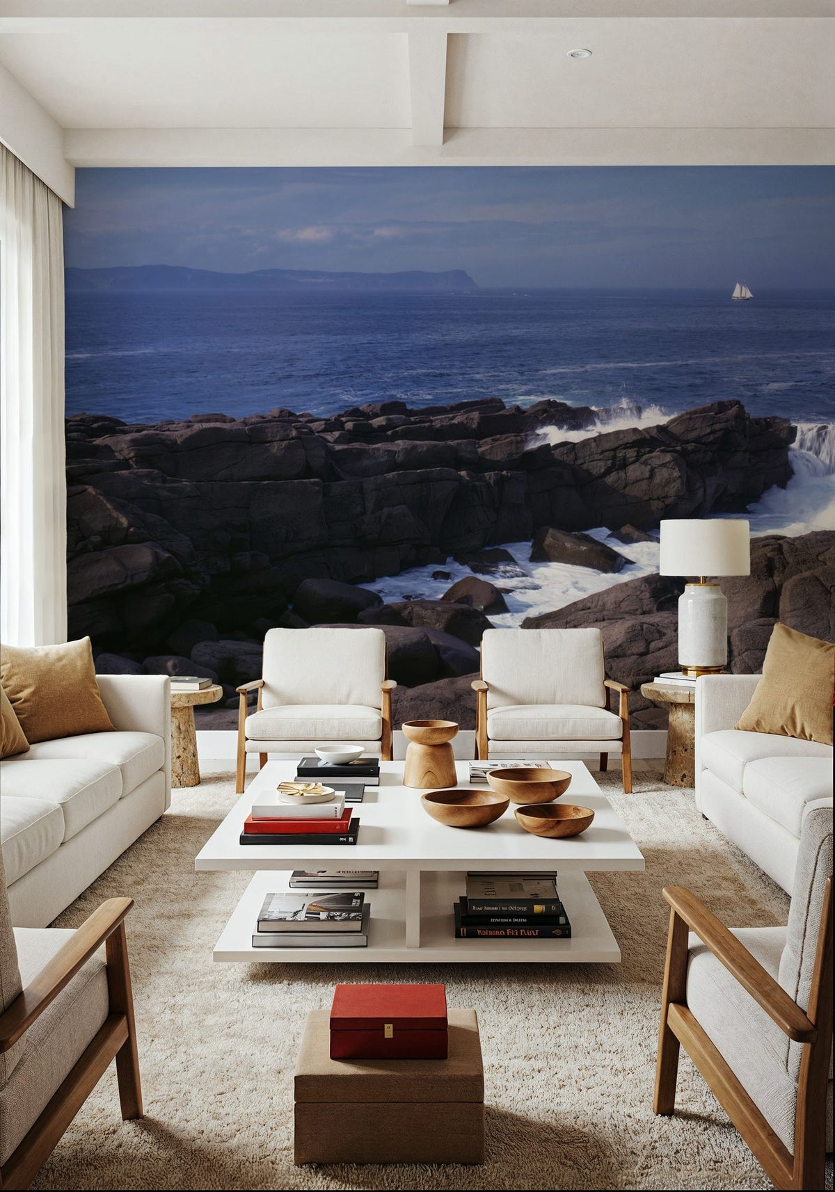 Sailing the Rugged Coast Mural Wallpaper - room preview 05