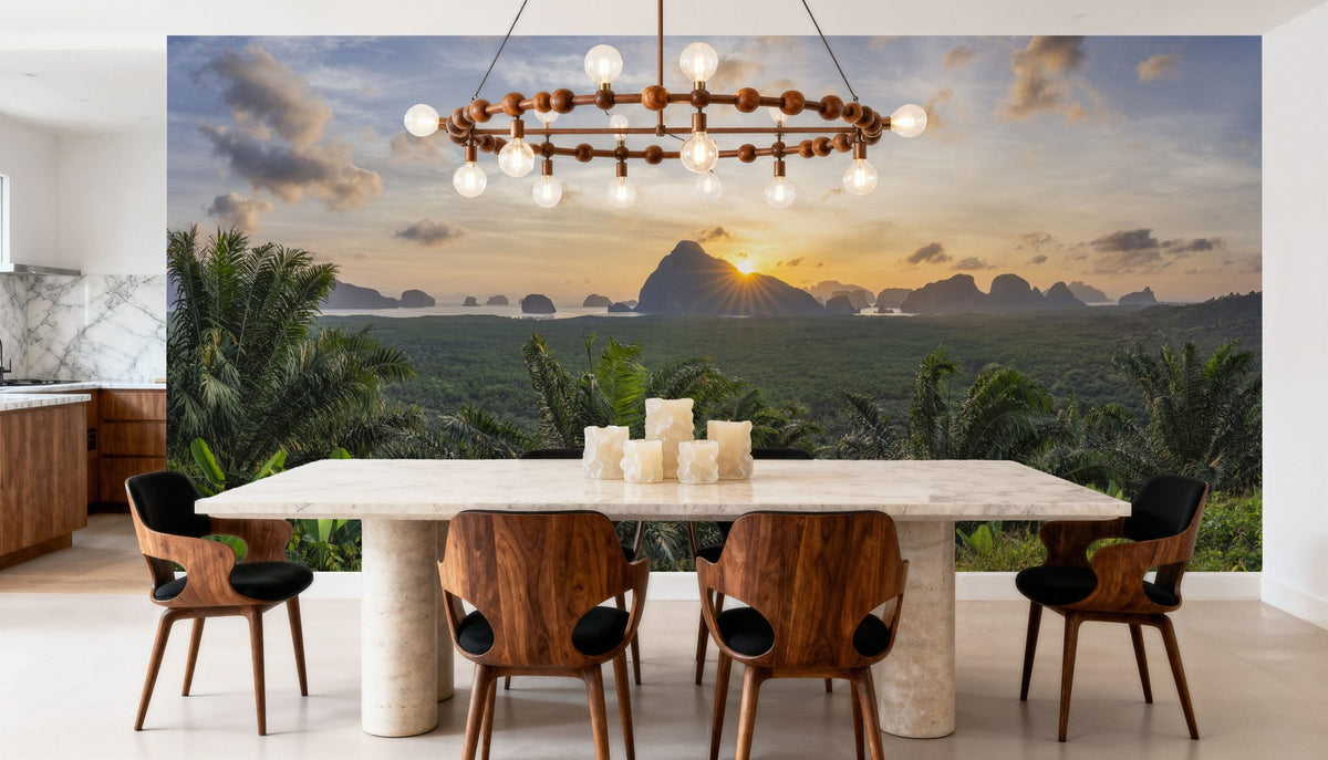 Tropical Sunset Vista Mural Wallpaper - Neutral Tone - room preview 05