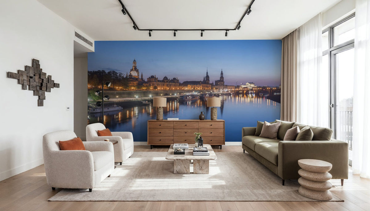 Riverside Twilight Mural Wallpaper - Blue Tone - room preview 05