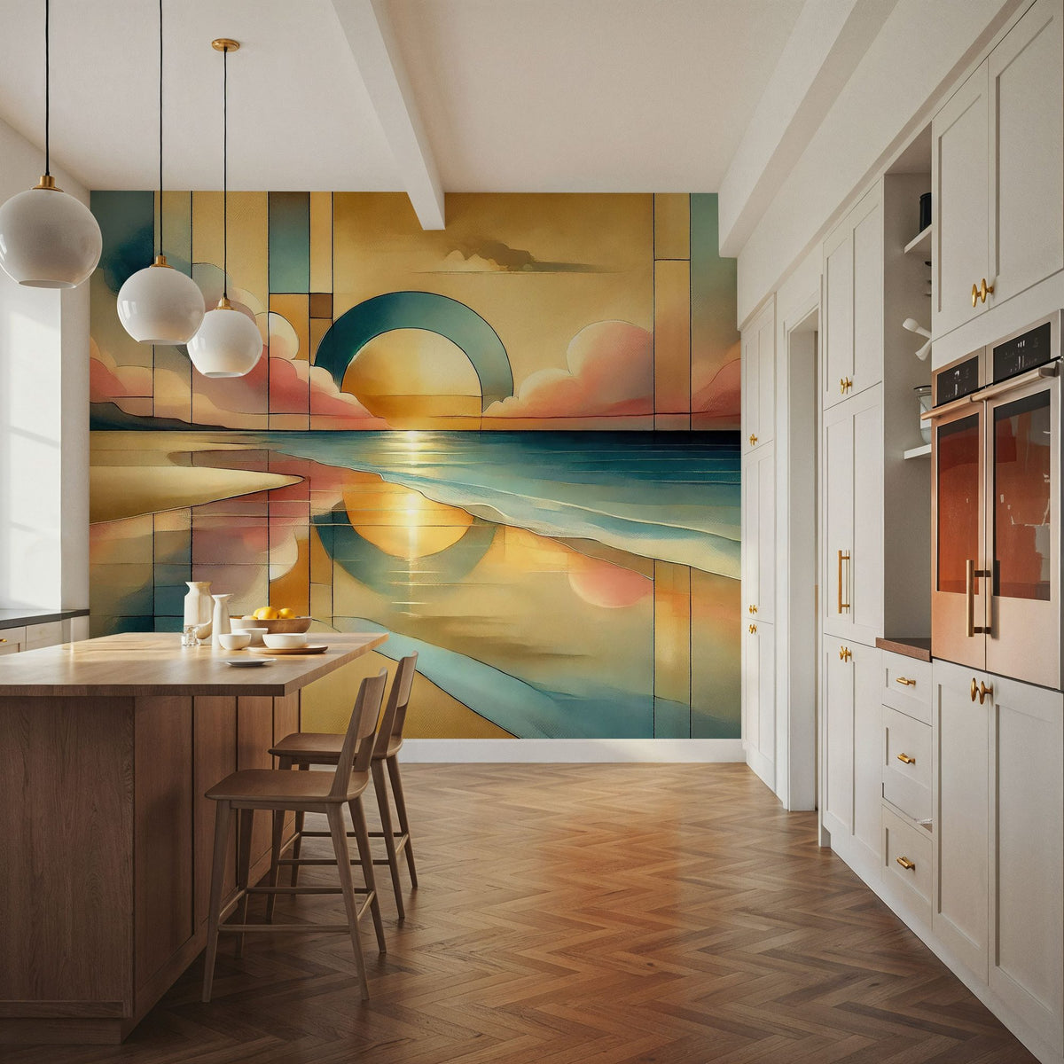 Golden Sunset Vista in Art Deco Mural Wallpaper - room preview 05