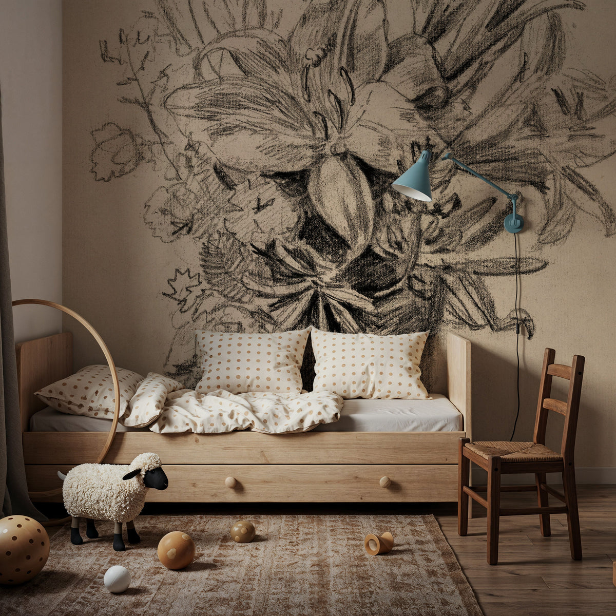 Flowers in a Vase Sketch Mural Wallpaper - room preview 05