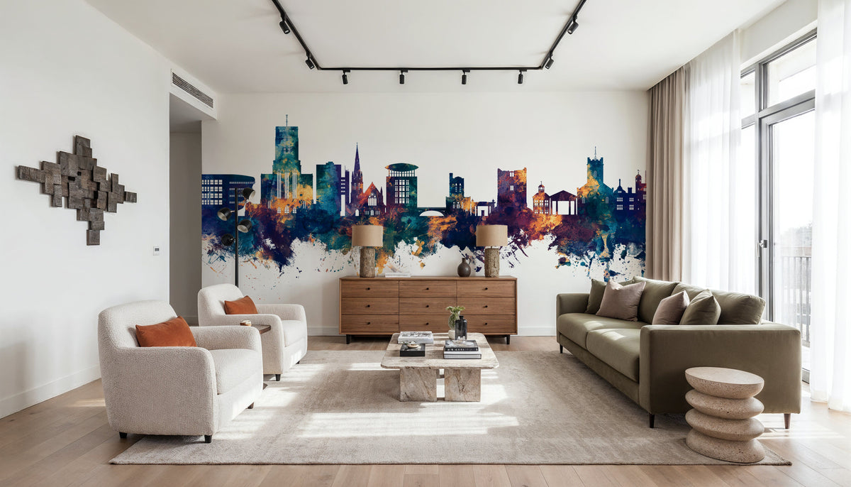 Guildford England Skyline Blue & Bronze Mural Wallpaper - room preview 05