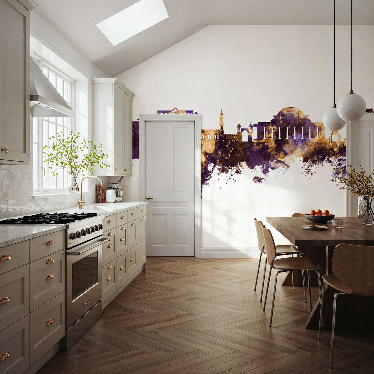 Lilongwe Malawi Skyline Purple & Gold Mural Wallpaper - room preview 05