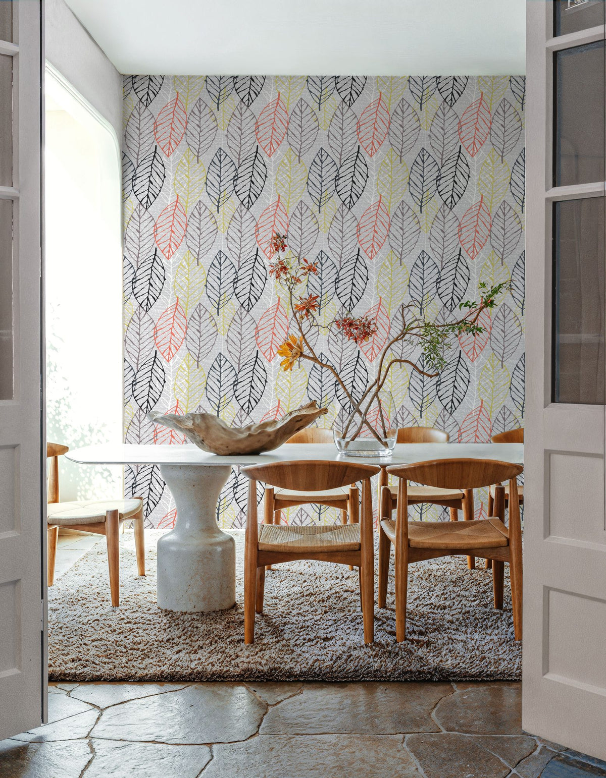 Happy Garden Grey Leaves Mural Wallpaper - room preview 05