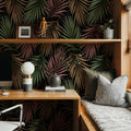 Bright Palms Pattern, Plum & Brown Mural Wallpaper - room preview 05
