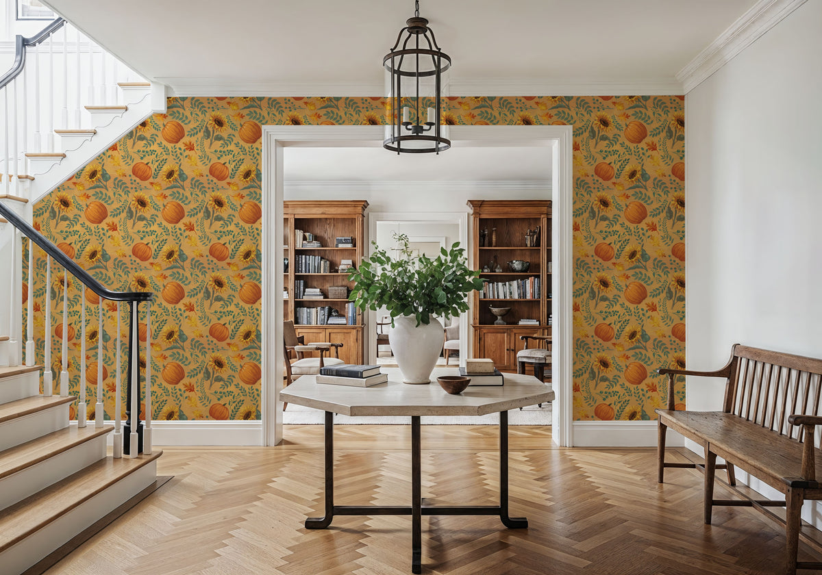 Pumpkin Harvest Yellow Mural Wallpaper - room preview 05